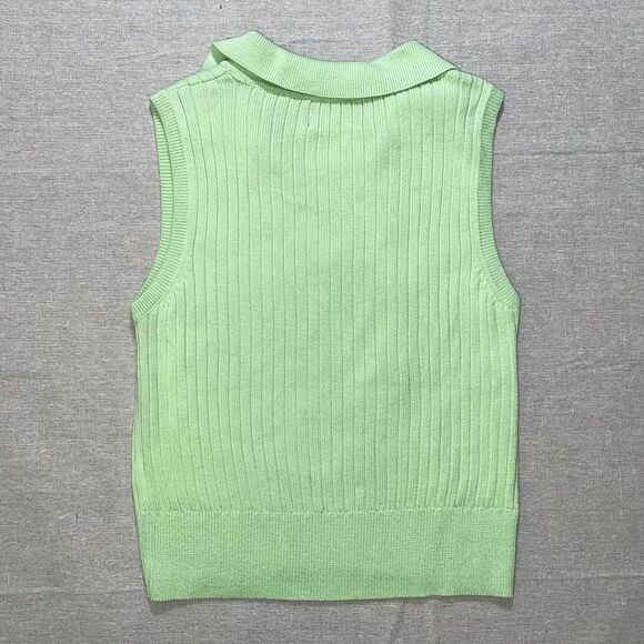 Old Navy | Pastel Lime Green Sleeveless Rib-Knit Cropped Polo | Small - Picture 5 of 8